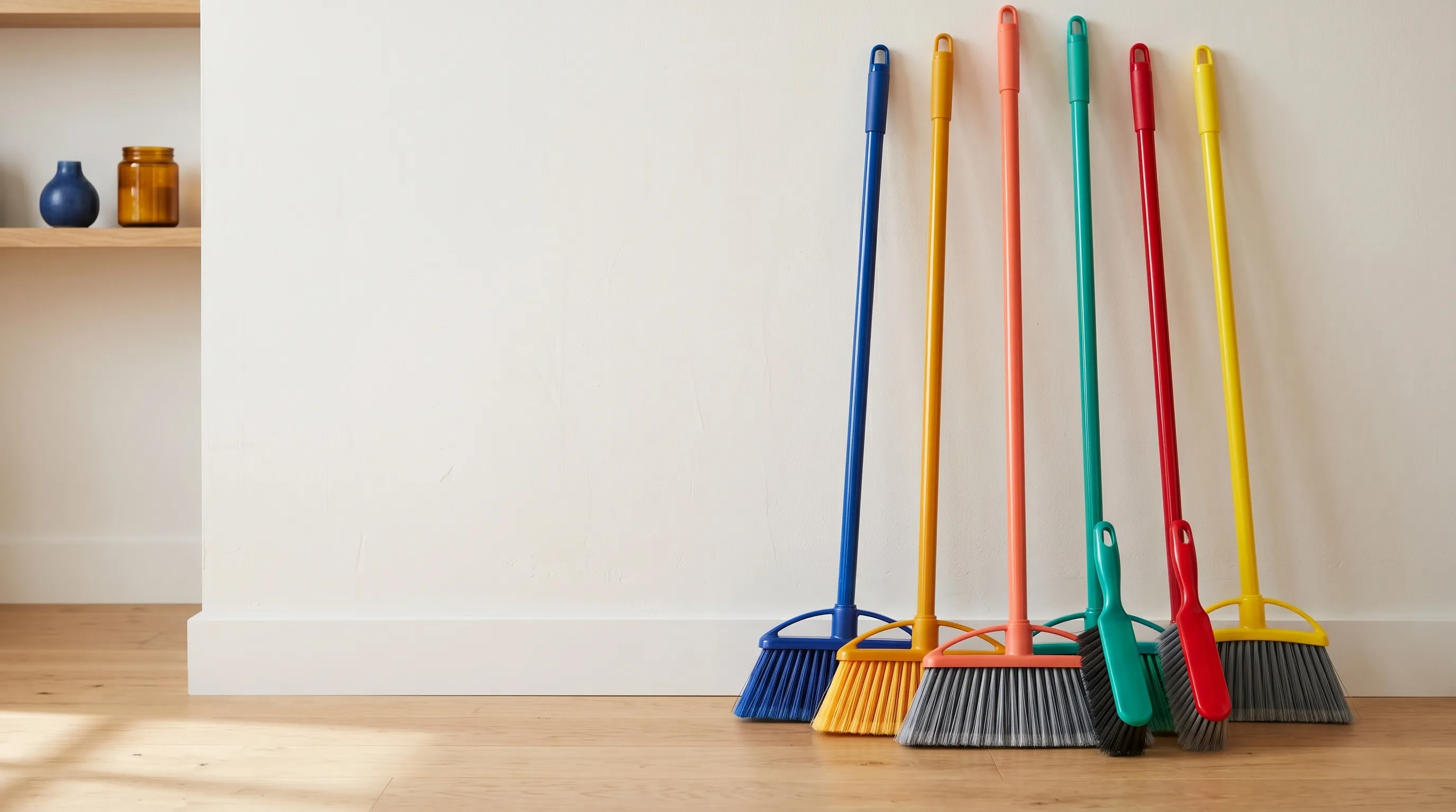 Finished brooms made with plastic broom pipes from Khan Plastic Industries